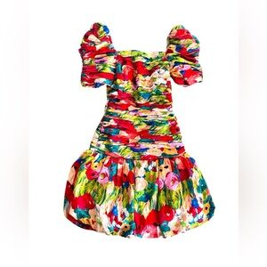 Vintage Raul Blanco Evening 100% Silk Dress Floral Accent Ruffles Pleated Size 6